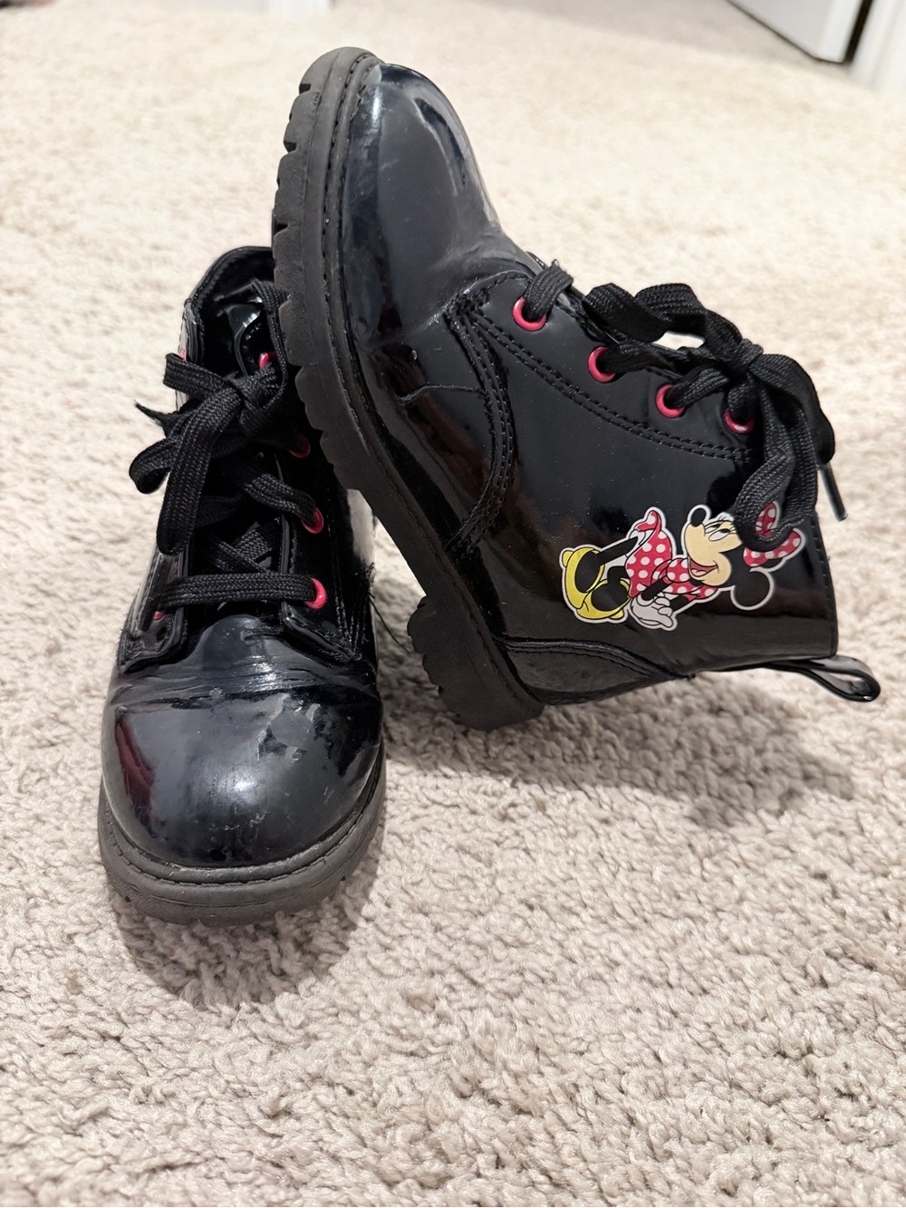 Kids Black Minnie Mouse Lace-Up Ankle Boots